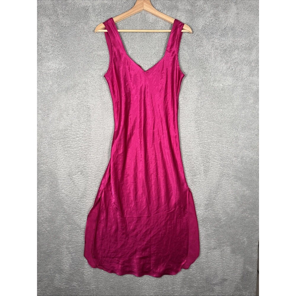 Vtg MISS DIOR Long Hot Pink Polyester Chemise Nightgown SZ Small Union Made 50”